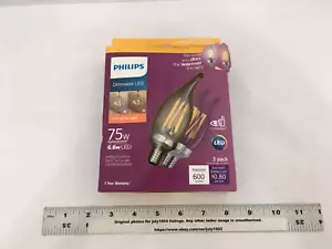 NEW Philips 3-pk 75W BA11 LED Bent Tip Filament Bulb E12 Base 2700K Dim (ob) - Picture 1 of 8