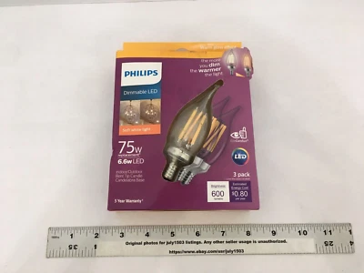 NEW Philips 3-pk 75W BA11 LED Bent Tip Filament Bulb E12 Base 2700K Dim (ob) - Image 1 of 4