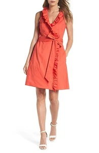 Eliza J Women's Ruffle Trim Poplin Wrap Dress Size 6 - Picture 1 of 9