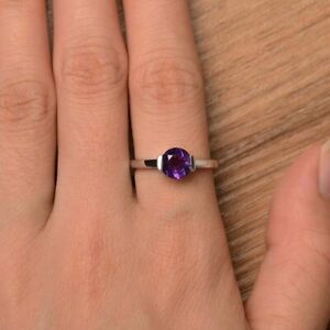 2Ct Round Cut Lab-Created Amethyst Women Engagement Ring 14k White Gold Plated