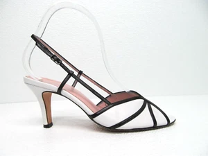 Amalfi White Black Leather Ankle Strap Slingback  Elegant Sandals Women's 7.5 AA - Picture 1 of 11