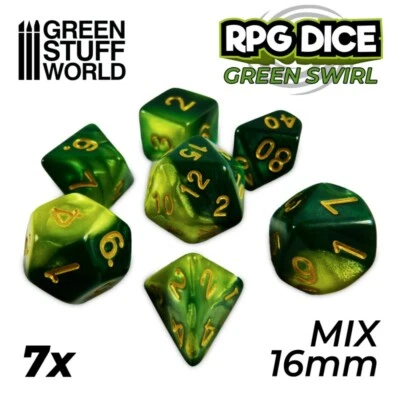 7x Dados Mix 16mm - Verde Marmol - Wargames Juegos de Rol DnD RPG Juegos de mesa - Imagen 1 de 2