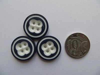 1960s Vintage Med 'Carved Flower' MOD Blue & White Dress Coat Craft Buttons-23mm Foto 1 de 4