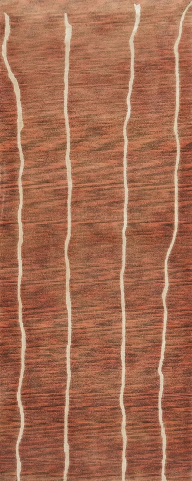 Rust Wool Modern Runner Rug 3x8 Abstract Hand-knotted Hallway Oriental Carpet - Image 1 of 4