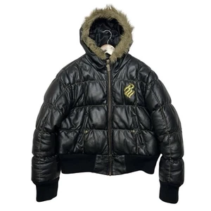 Rocawear Giacca Donna XL Vera Pelle Tampone Cappuccio Pelliccia Rimovibile Urban Hip Hop - Foto 1 di 15
