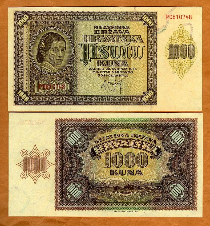 Croatia, 1000 Kuna, 1941, P-13, WWII,  UNC - Image 1 of 1