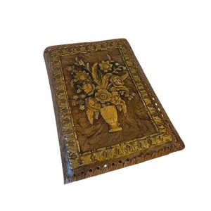 Vintage Floral Embossed Tooled Leather Book Bibkle Cover Handmade Tan/Brown - Foto 1 di 7