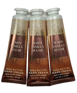 3 BATH & BODY WORKS WARM VANILLA SUGAR HAND CREAM TRAVEL SIZE SHEA BUTTER 1 OZ - Picture 1 of 3