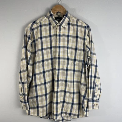 Trader Bay Mens M Button Down Shirt Long Sleeve Check Yellow Blue Chest Pocket - Image 1 of 4