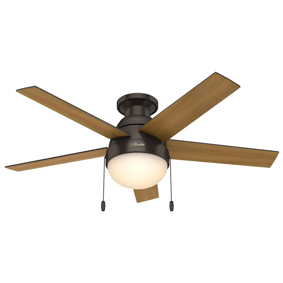 Hunter 59268 Anslee Low Profile Premier Bronze Ceiling Fan With Light 46in