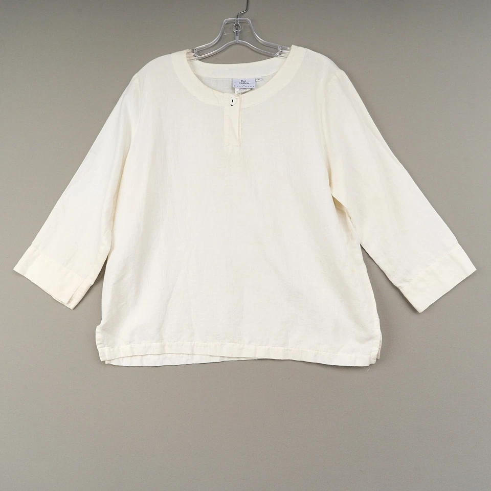 Lo último Blusa de Algodón para Mujer L Marfil Lino Mezcla de Algodón Camisa Botón Marc Ware Foto 1 de 4