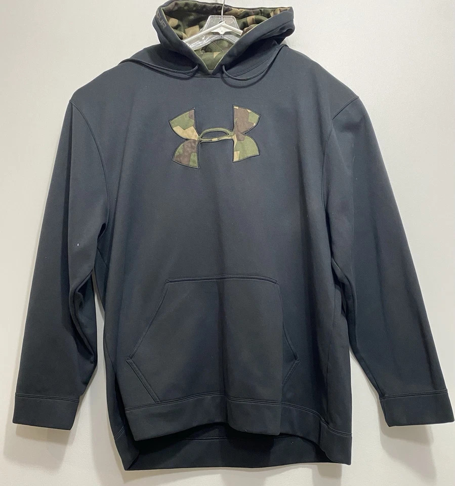 Under Armour Hoodie Men’s 3XL Black Camo Logo Pullover Sweatshirt Front Pocket - Image 1 of 4