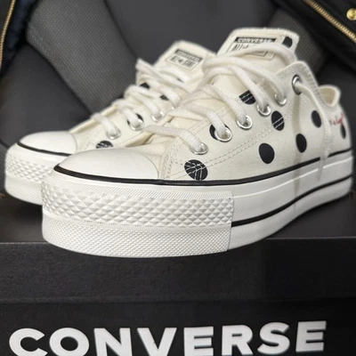 NIB Converse Chuck Taylor Low Black & White Polka Dot Lift Platform Women 7.5m  - Image 1 of 4