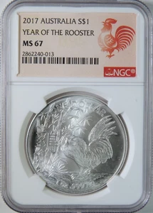 2017 Australia Year of The Rooster 1oz .999 Silver $1 One Dollar Coin NGC MS67 - Picture 1 of 4