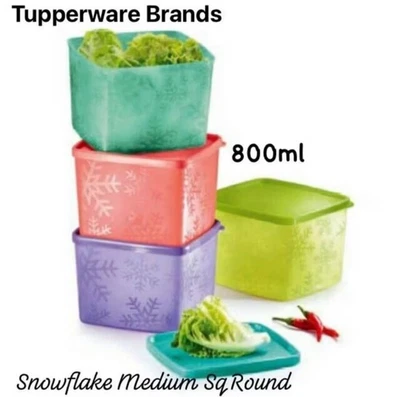 TUPPERWARE Snowflake Freezer Medium Square Round Plastic Container (4 Pcs) 800ml - Image 1 of 4