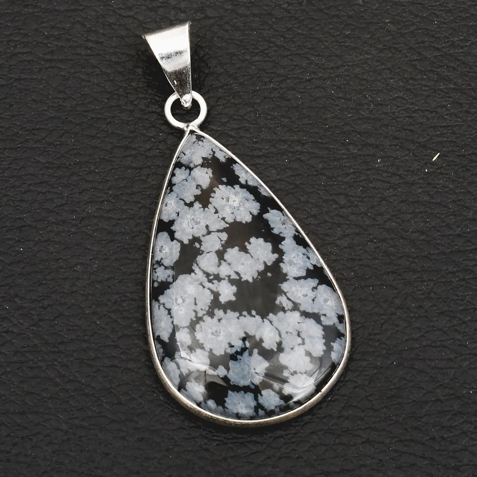 Copo de Nieve Obsidiana Piedras Preciosas Étnico Colgante Joyería Para Navidad 2.16" AP-41926 Foto 1 de 1