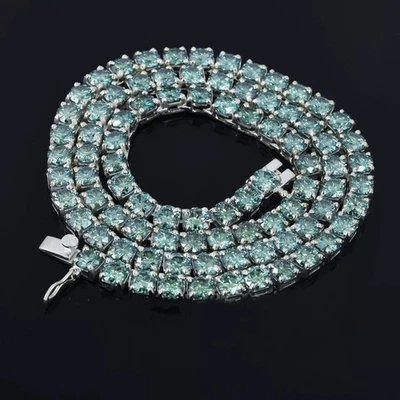 Collar HipHop Tenis Diamante Azul Unisex 20" en VVS1 Certificado Regalo de Navidad Foto 1 de 4