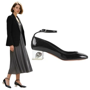 NUEVO Alexander McQueen Calavera Tacón Transparente Charol Bomba Negro Mujer Talla 38.5 - Imagen 1 de 18