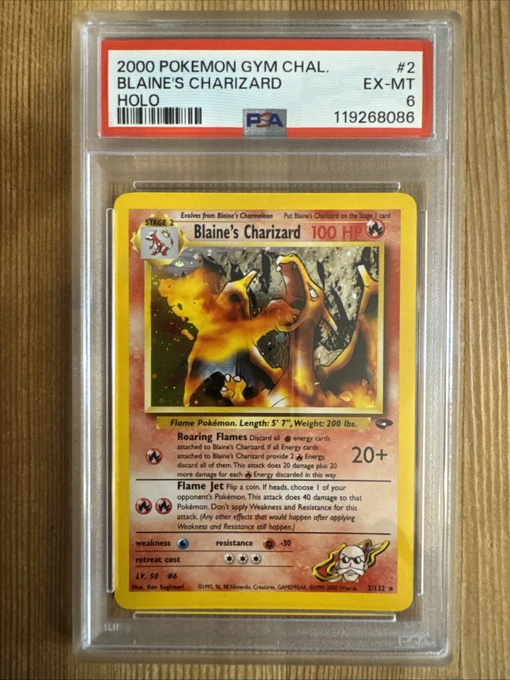 Pokémon Blaine’s Charizard 2/132 Holo Gym Challenge PSA 6 CLEAN - Image 1 of 2