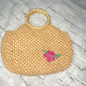 VTG Woven Paper Straw Hand Beach Tote Bag Purse Tan Natural - Picture 1 of 5