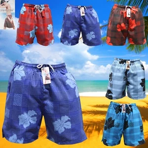 HERREN DAMEN BERMUDA BADESHORTS BADEHOSE KARIERT Blume Saphir in L - Picture 1 of 6