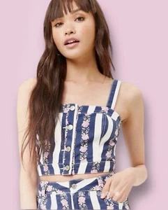 Forever 21 Women's Denim Floral Crop-top Large - Picture 1 of 8