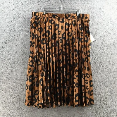 Falda Plisada Ava & Viv Para Mujer 1X Marrón Estampado Leopardo Cintura Elástica Informal NUEVA Foto 1 de 4