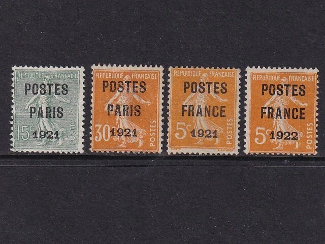 France 1921 YV Préo 28-29+33+36 UNG VF  / CAT VALUE $440 / PRE CANCEL - Image 1 of 1