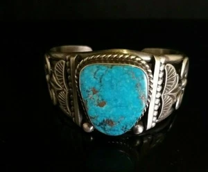 Navajo signiertes Morceni Türkis Sterlingsilber Armreif Armband Herman Vandever - Bild 1 von 11