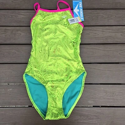 TYR The Finals Women Gatsby Wingback Swimsuit Neon Green - Size 28 NEW - Image 1 of 3