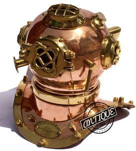 Casco de buceo esmaltado de cobre vintage buzos marca de EE. UU. azul marino decoración/regalo premium - Imagen 1 de 4