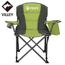 VILLEY Oversize Camping Chair Folding Camp Outdoor Chair w/Cooler Bag Cup Holder