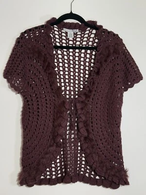 Cárdigan de ganchillo para mujer RXB rojo púrpura talla XL con volantes lana caprichoso hada Foto 1 de 4