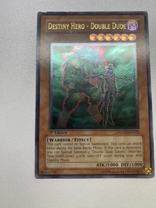 Yugioh Destiny Hero - Double Dude 1st Edition ULTIMATE RARE POTD-EN012 HP - Picture 1 of 21