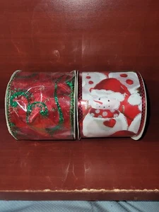 2 Offray Christmas Wire Edge Ribbon 2.5” X 3 Yds (9 ft) Red/Green & Snowman New - Picture 1 of 3