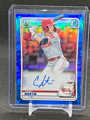 2020 Bowman Chrome Draft Casey Martin True Blue Refractor Auto Phillies 1st /150 - Image 1 of 2