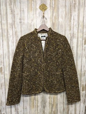 Jaqueta J Crew Feminina Tweed Boucle Tamanho 2 Mistura de Lã Marrom Amarelo Escritório Clássico  - Imagem 1 de 4