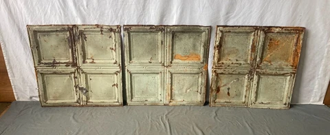 Lot of 3 Antique Tin Ceiling  2' x 2' Shabby Tile 24" SQ Chic VTG Crafts 133-23A Cover