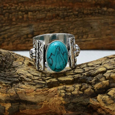 Santa Rosa Türkis Edelstein 925 Sterling Silber Handgemacht Ehering Alle Größe - Bild 1 von 3