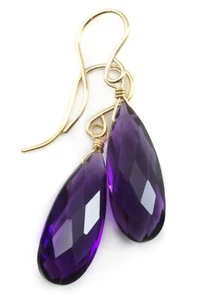 925 Sterling Silber lila Amethyst Edelstein Träne Ohrringe Februar Stein - Bild 1 von 4