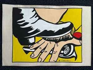 Roy Lichtenstein drawing and painting on old paper signed stamped vintage - Picture 1 of 2