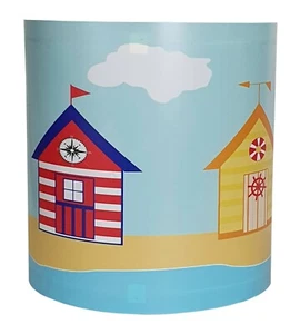 BEACH HUTS LIGHT SHADE CEILING SEASIDE STRIPE FLAG CLOUD SUMMER BLUE YELLOW LAMP - Picture 1 of 2