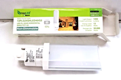 MAXLITE MAX LED 13W PL G24Q 4-Pin LED Light Bulb Replaces 26W CFL Direct Fit G2 - Image 1 of 4