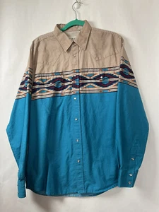 Roper Wear The West Aztec Shirt Large Cotton Pearl Snap Front Western Cowboy - Picture 1 of 14