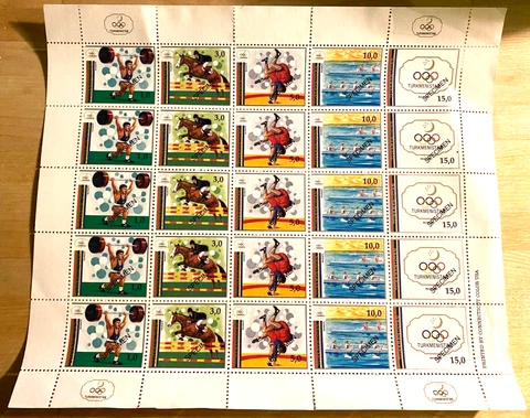 TURKMENISTAN BARCELONA 1992 SUMMER OLYMPICS FULL SHEET OF 5 SETS 'SPECIMEN' Cover