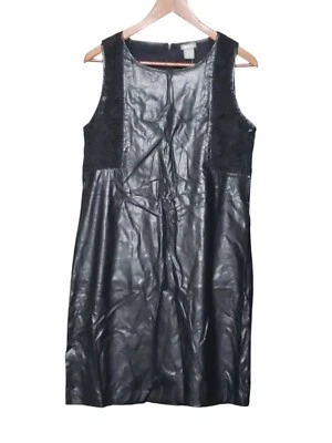 Vestido Neiman Marcus imitación cuero y encaje sin mangas para mujer grande negro cremallera trasera Foto 1 de 4