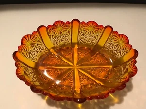 Vintage Amberina glass Oval-bowl Daisy and pinwheel ? Orange red - Picture 1 of 8