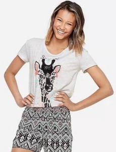 Original Justice Girl's Size 14-16 GIRAFFE Jungle Fun Embellished Boxy Top - Picture 1 of 4