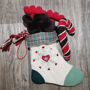 Christmas Stocking 14" Embroidered  Reindeer and Candy Cane Plush - Picture 1 of 4