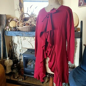 Size 10 Longline Jacket  Top .Waterfall Effect Down Front  Ties At Top Burgundy - Picture 1 of 8